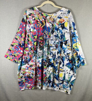 Inoah Womens One Size Large XL 1X 2X Abstract Boho Artsy Tunic Top Oversized NEW